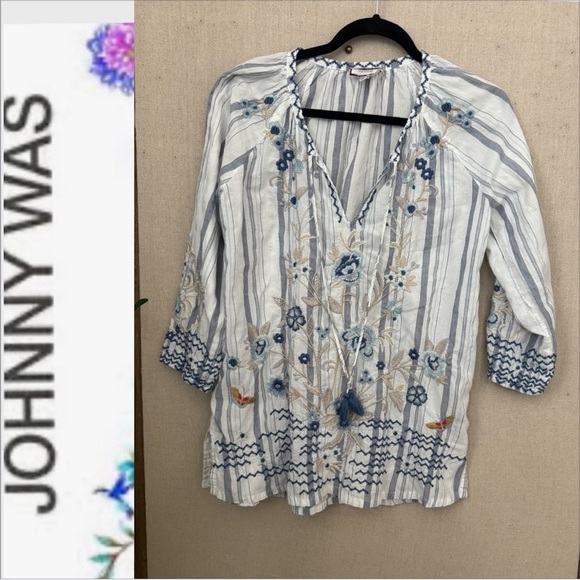 Women's Johnny Was Workshop White Embroidered Shirt Size Small - Picture 1 of 5
